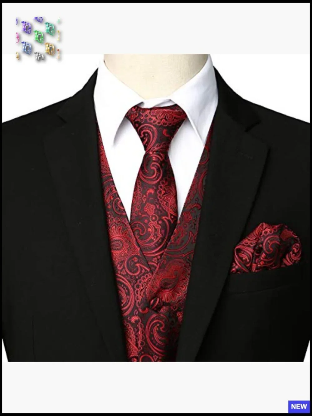 Classic Jacquard Paisley Vest Set Slim Fit Formal Elegant Tuxedo Accessories